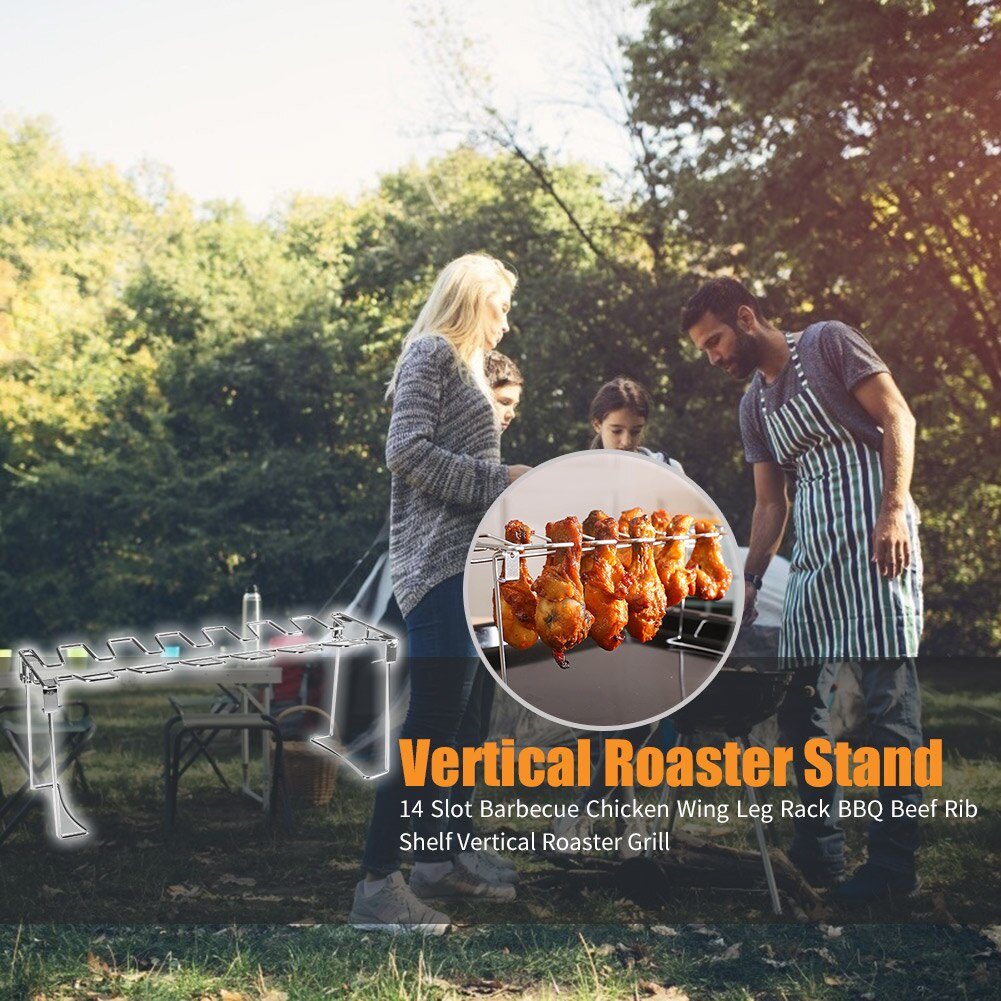 Draagbare Grillen Mand Mesh Clip 14 Slot Rvs Bbq Rib Plank Non-stick Barbecue Kip Vleugel Been Rack