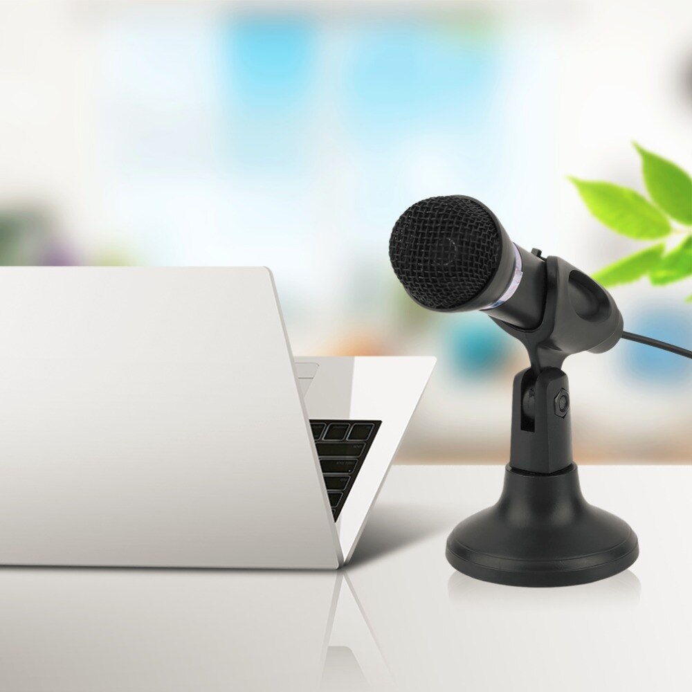 Computer Notebook Desktop Microphone Wire Karaoke Handheld Microphone 3.5mm Mic With Base For Singing Recording