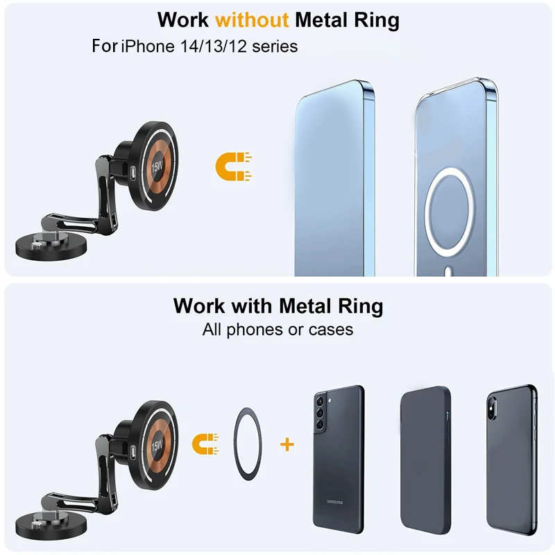 Soporte magnético para cargador inalámbrico de coche, soporte magnético para estación de carga rápida para iPhone 15, 14, 13, 12 Pro Max