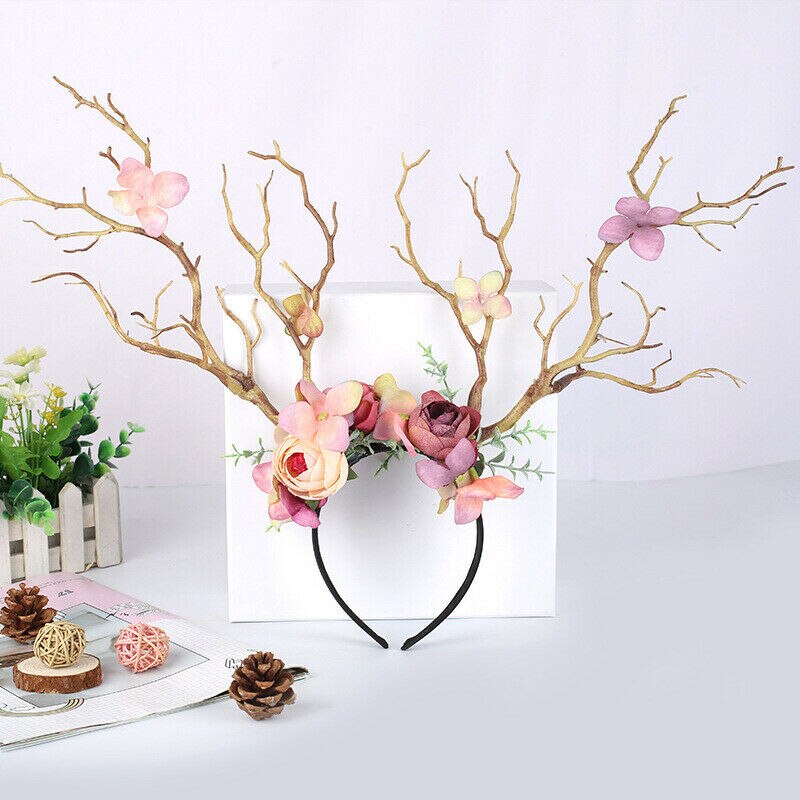 Reindeer Antlers Headband Christmas Easter Halloween Party DIY Women Girs Kid Deer Gothic Party Hairband Wedding Xmas