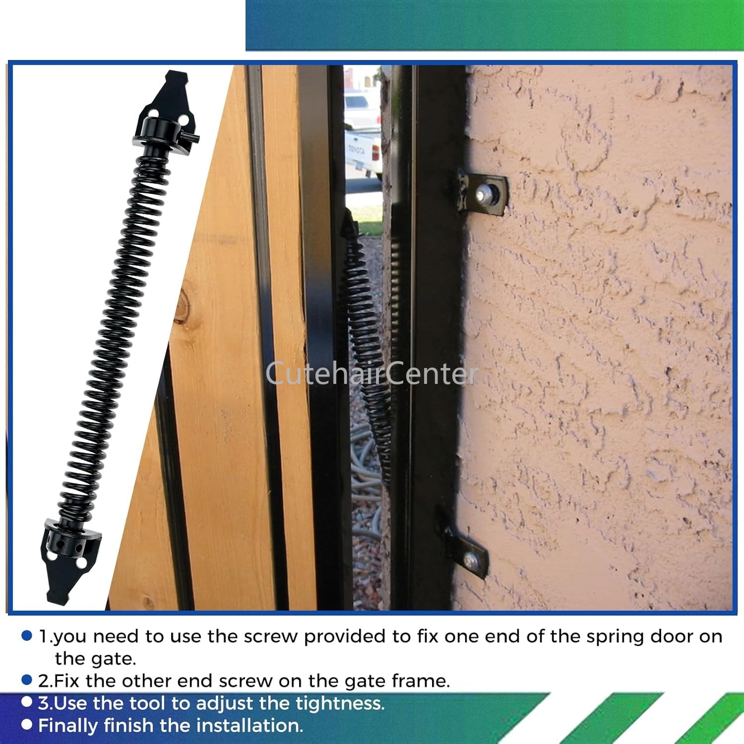 Adjustable Steel Gate Spring Hinge Self-Closing Lock Heavy Duty Thickened Closer with Position Pin for Farm Fence Outdoor Garden