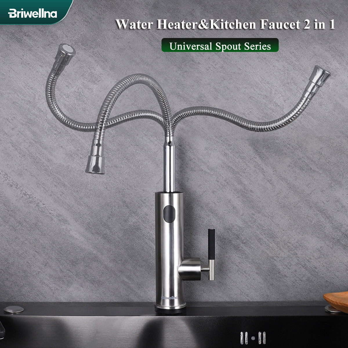Briwellna Electric Water Heater Kitchen Faucet 2 In 1 With Digital Display Stainless Steel 220V Electric Tap Geyser Robinet: GRAY