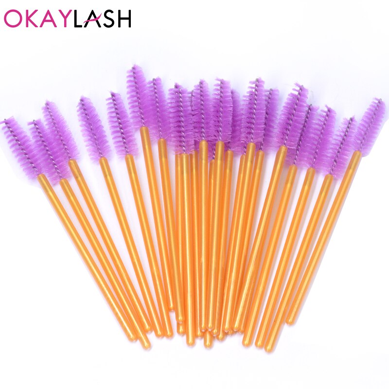 Okaylash 25 st/lot engångsfärgad ögonfransborste guldrosa grön mascara trollstavar applikatorer ögonfransar curling kam make up