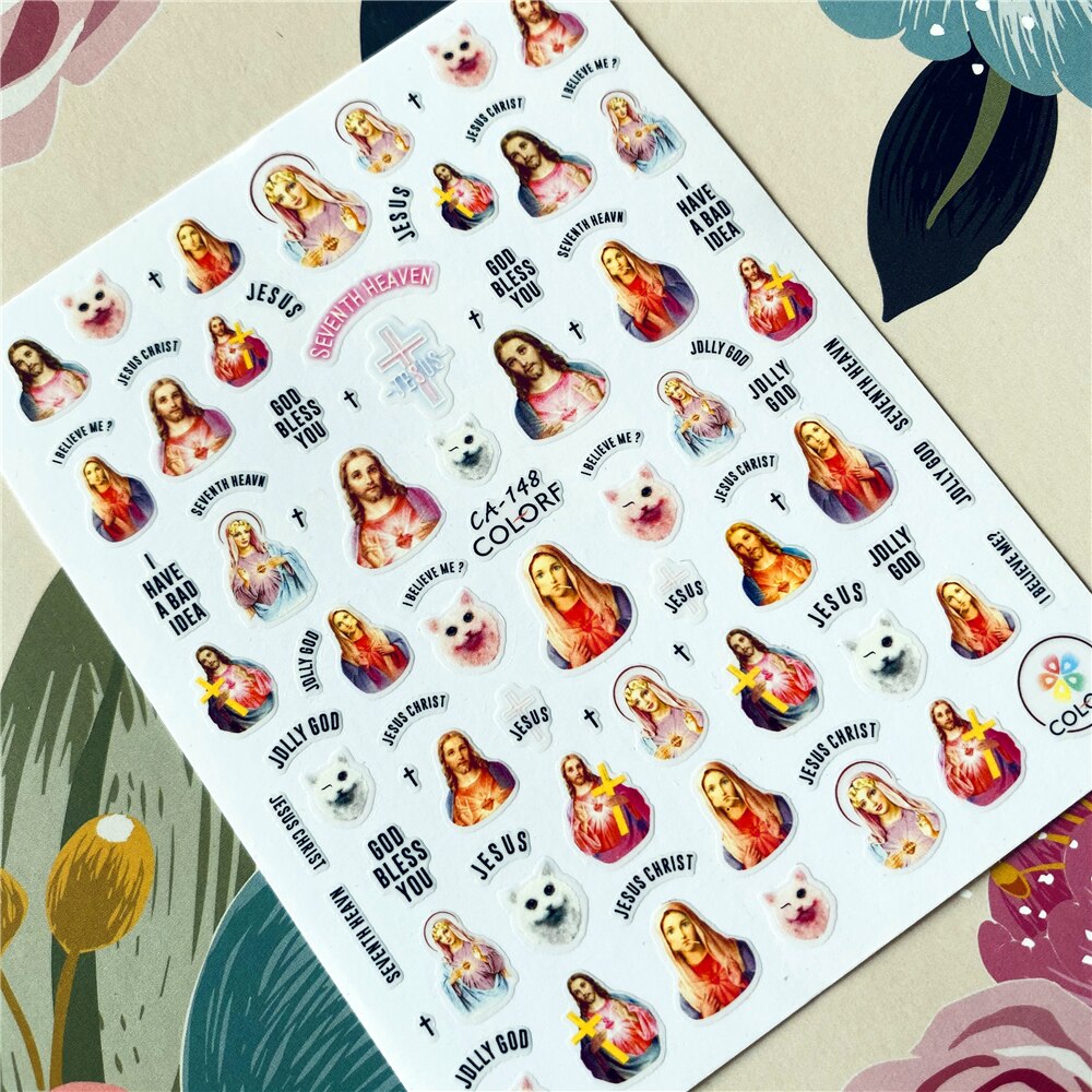 Jésus Christ vierge marie série croix 3D retour colle ongle décalcomanie ongle autocollant décoration ongle art ongle outil ongle ornement