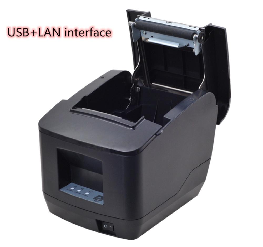 80mm receipt POS printer Automatic cutter bill Thermal printer USB Ethernet Serial Three ports are integrated in one printer: White / US Plug