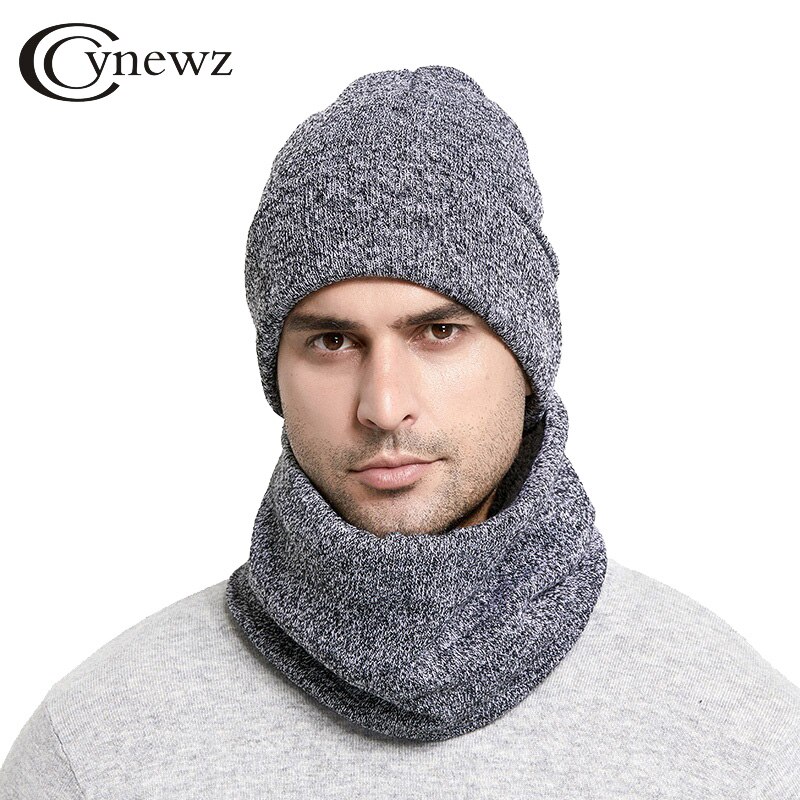 Conjunto sombreros bufandas de invierno para hombre, gorros de punto grueso para mantener el calor, accesorios de invierno, gorro, bufanda, gorra de cobertura gruesa para otoño