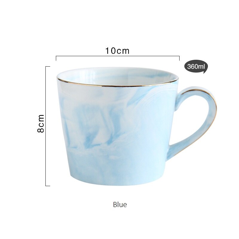 Kaffekrus 360ml vippemønster guldkant kaffekop nordisk stil luksus par krus elskeres kop: Blå