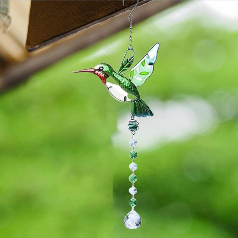 Stained Glass Window Hangings, Hummingbird Suncatchers Crystals for Windows,Clear Crystals Ball Prisms with Hummingbird Ornament