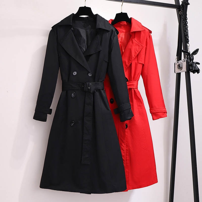 Höst trenchcoat dam plus size byst 150cm 5xl 6xl 7xl 8xl 9xl rock dam svart röd färger
