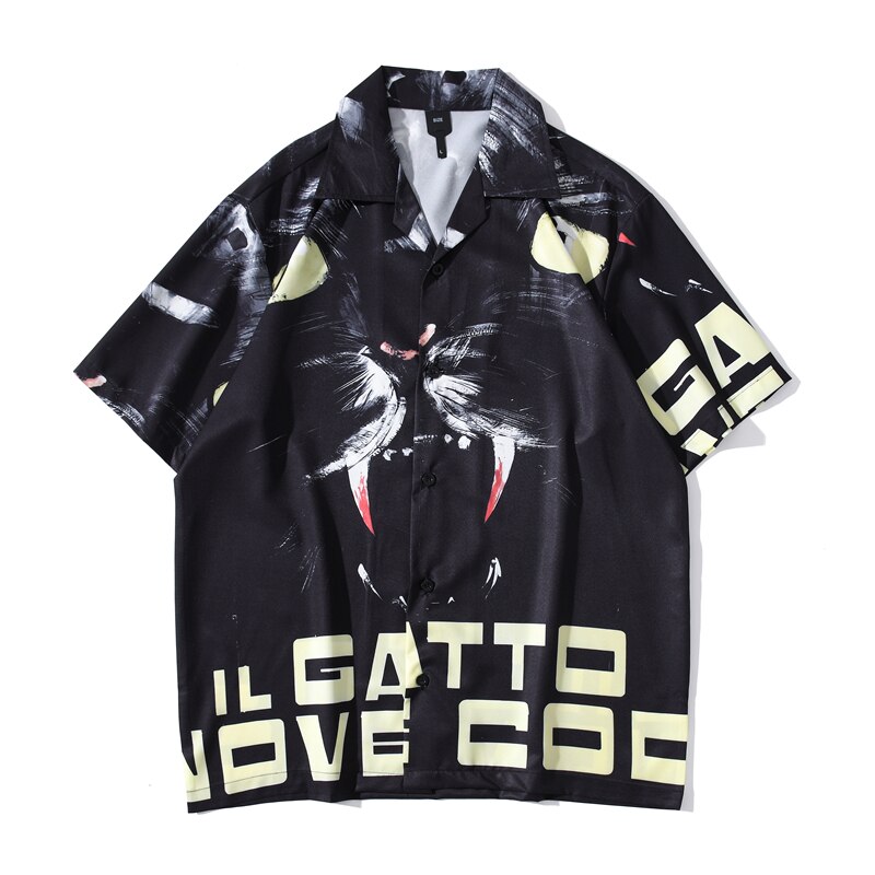 Donker icoon bedrukt hawaiiaans overhemd heren vintage straat heren overhemd korte mouw zomer strand shirts voor mannen: Xl