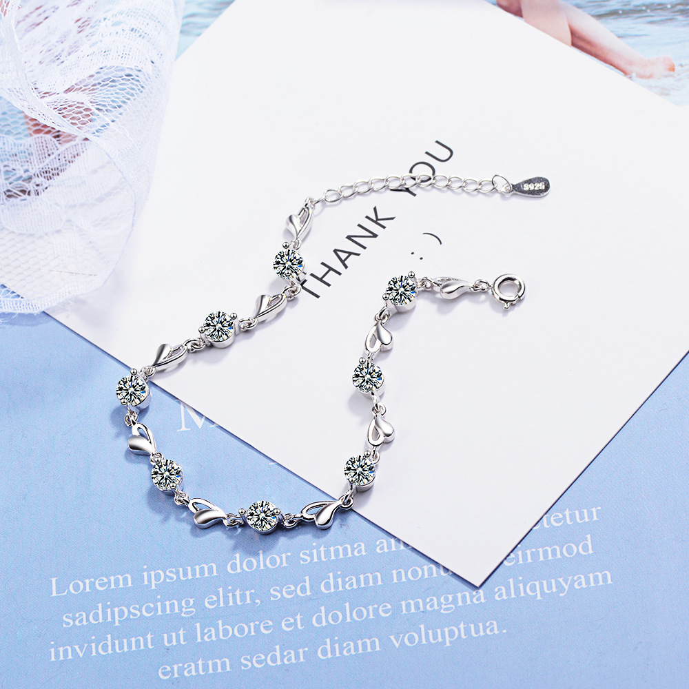 Duża promocja delikatne 925 ze srebra wysokiej próza pomocą z cyrkonią miłość w kształcie serca bransoletki dla kobiet walentynki, prezent biżuteria ślubna