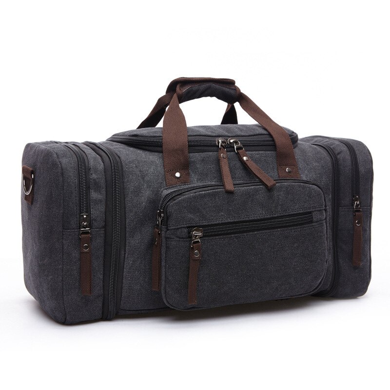 Mens Canvas Reistas Grote Capaciteit Travel Duffle Bag Weekender Bag Outdoor Canvas Tassen Reizen Met Schoudertas: Black