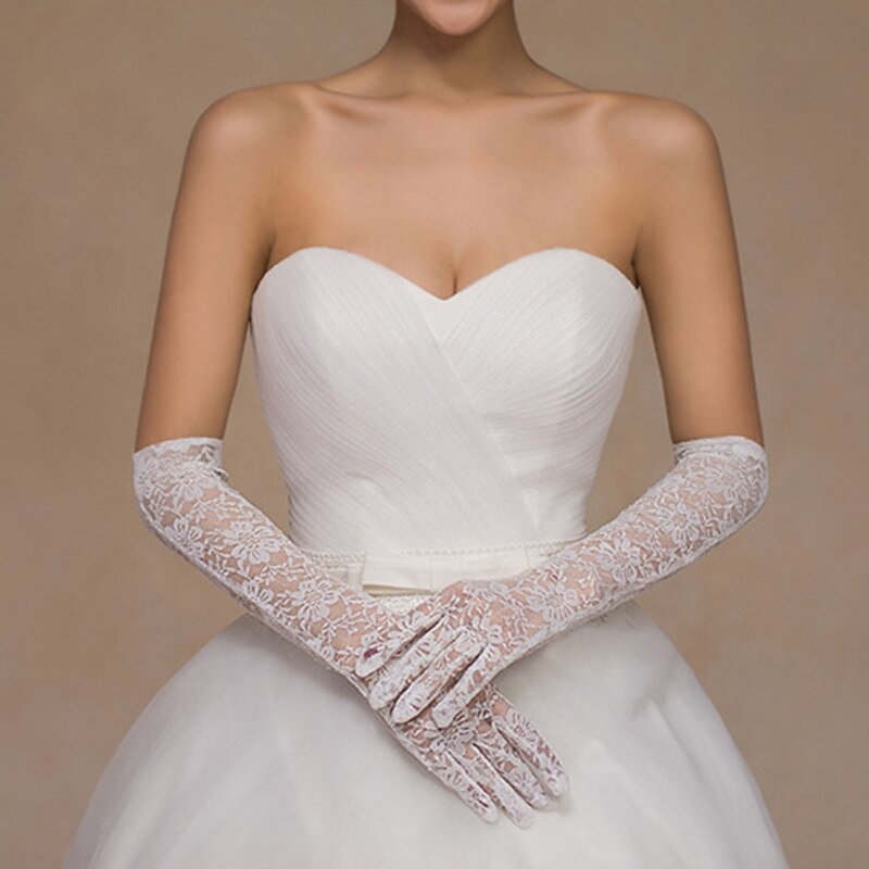 Guantes altura de codo de encaje de dedo completo para mujer, accesorios de boda, de graduación