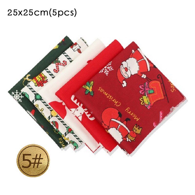 5Pcs/Pack Christmas Pattern Patchwork Cloth 25*25CM DIY Handmade Sewing Supplies Cotton Fabric Printed Christmas Home Decoration: Blackish green