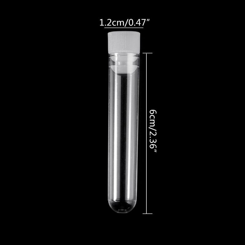 10Pcs Clear Plastic Test Tube With Cap 12x60mm U-shaped Bottom Long Test Tube Lab Supplies