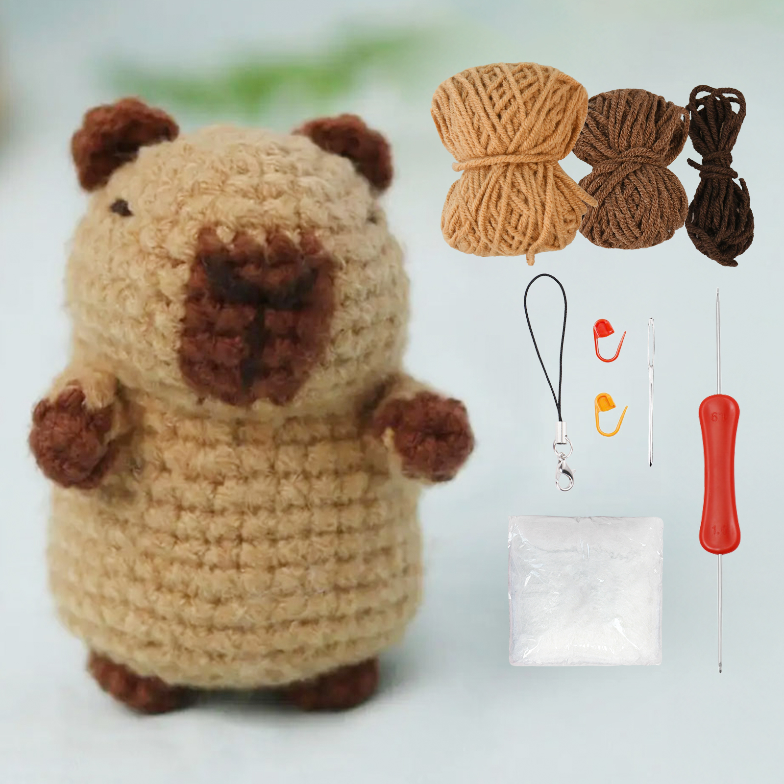 Kit de crochet capibara, lindo kit de ganchillo de animales, de Navidad, kit de ganchillo para principiantes, kit de ganchillo para amantes del manualidades,: Marrón claro