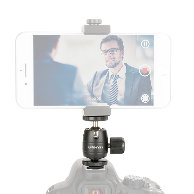 Aluminum Super Mini Ball Head w 1/4'' Screw and Cold Shoe Adapter for Phone Tripod LED Video Light Monitor Swivel on DSLR Camera