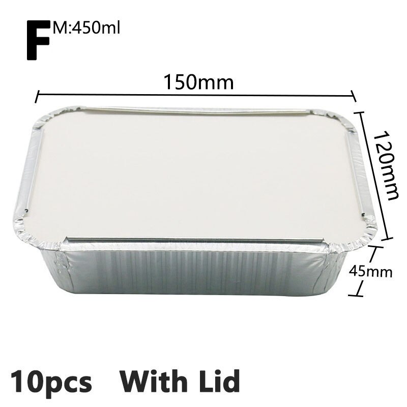 10 pezzi usa e getta BBQ pentole in alluminio da asporto contenitori per alimenti rettangolo scatola da pranzo griglia vassoio di raccolta forniture da cucina: F