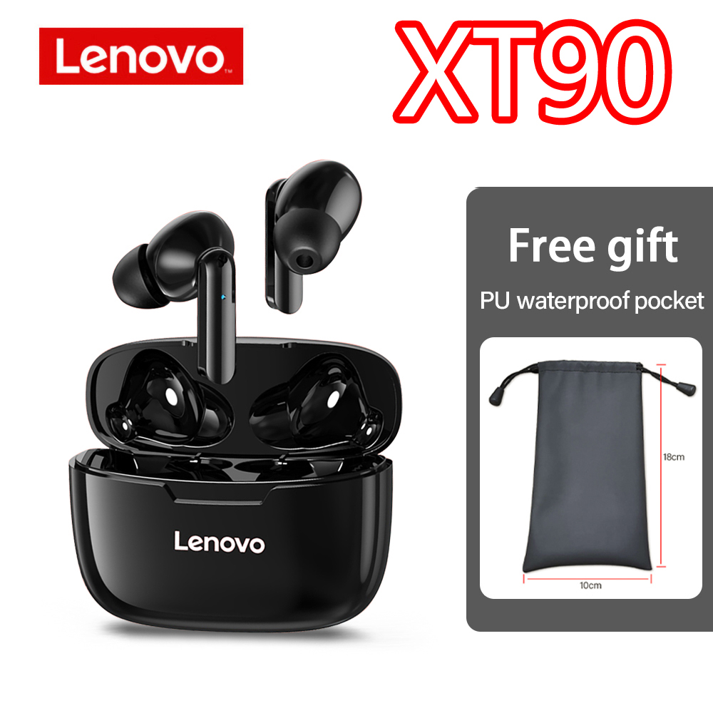 Lenovo XT90 XT92 Wireless Headphones Bluetooth Earphones TWS Headset Sports Low Latency Touch Control Waterproof Earbuds Fitness: XT90 Black-Bag