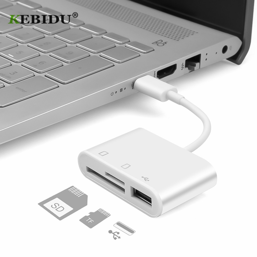 Kebidu 3 In 1 Usb Type C Kaartlezer Adapter Kabel Sd & Micro Sd Tf Verbinding Smart Geheugenkaart reader Voor Macbook Pro