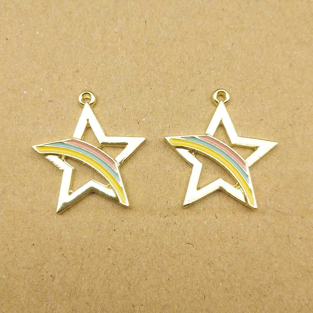 10pcs 21x24mm dello smalto arcobaleno stella di fascini per monili che fanno e crafting carino orecchino di pendente della collana del braccialetto charms