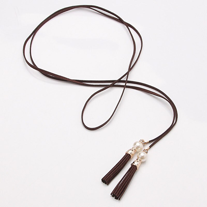 Nuevos cinturones de mujer, cadena de cintura estrecha con borla a la , cinturón para vestido, accesorios decorados con nudos: 6