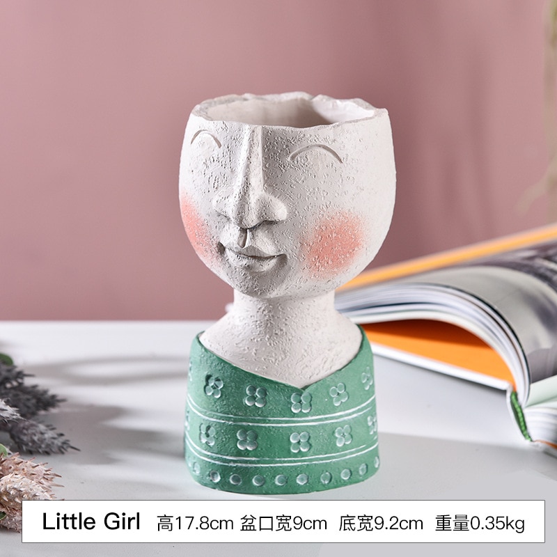 Taide muotokuva kukkaruukku maljakko veistos hartsi ihmisen kasvot perhe kukkaruukku käsintehty puutarhavarasto kukka -asetelma kodin sisustus: B