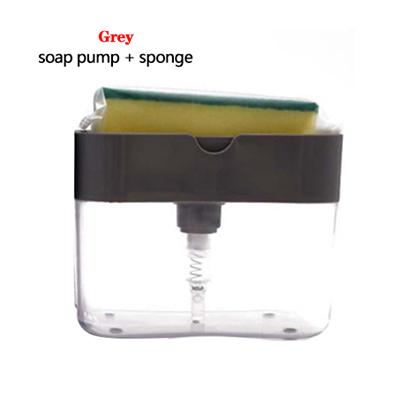 2-In-1 Zeepdispenser Pomp Spons Caddy Creatieve Keuken Handpers Zeepdispenser Met wassen Spons: Grey
