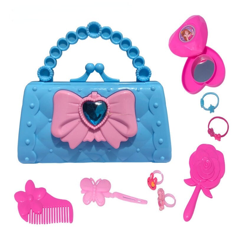 Rosa freundlicher Prinzessin Tasche Mädchen Spielen Haus Handtasche Kleine Mädchen Kosmetik Tasche Nette Mini Tasche Spielzeug für Mädchen: Blau-A