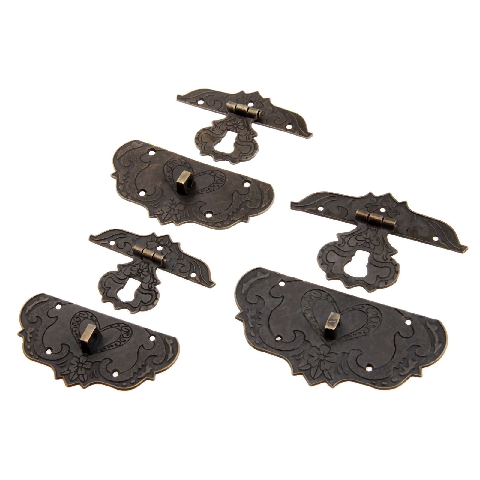 Cerrojo de caja de bronce antiguo de 3 tamaños, pestillo decorativo Vintage, caja de joyería de madera, cerrojo, almohadilla, candado para el pecho