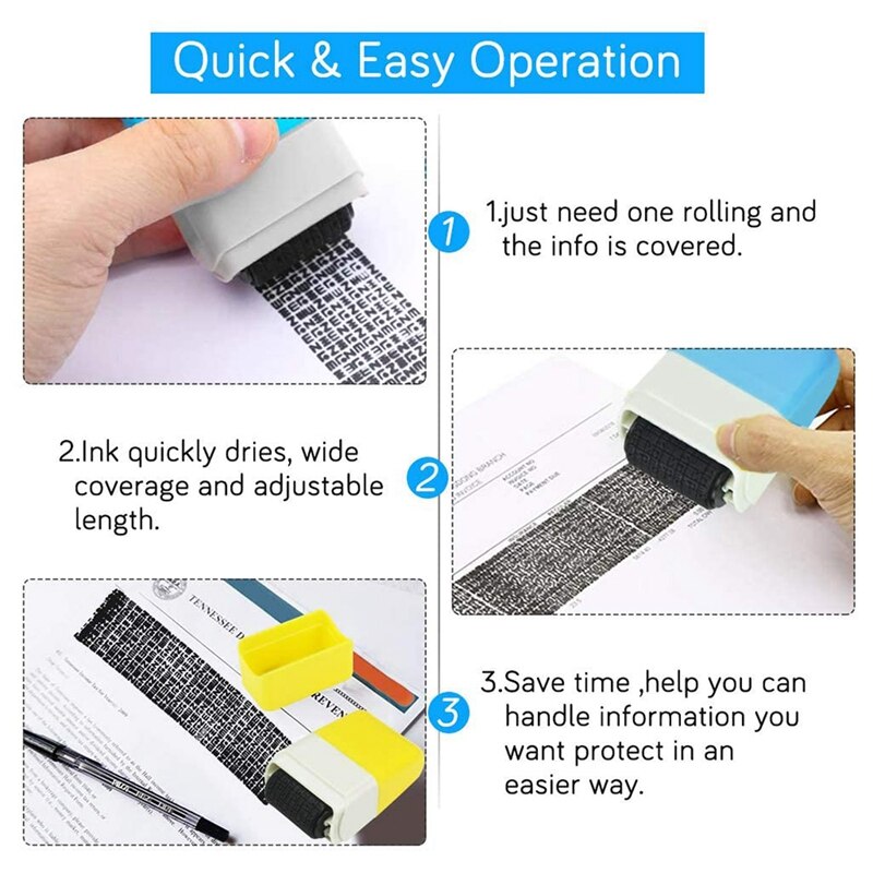 2 PCS Identity Theft Protection Stamp Confidential Roller Stamp Defender Security Stamp Hide ID Address Yellow &amp; Blue