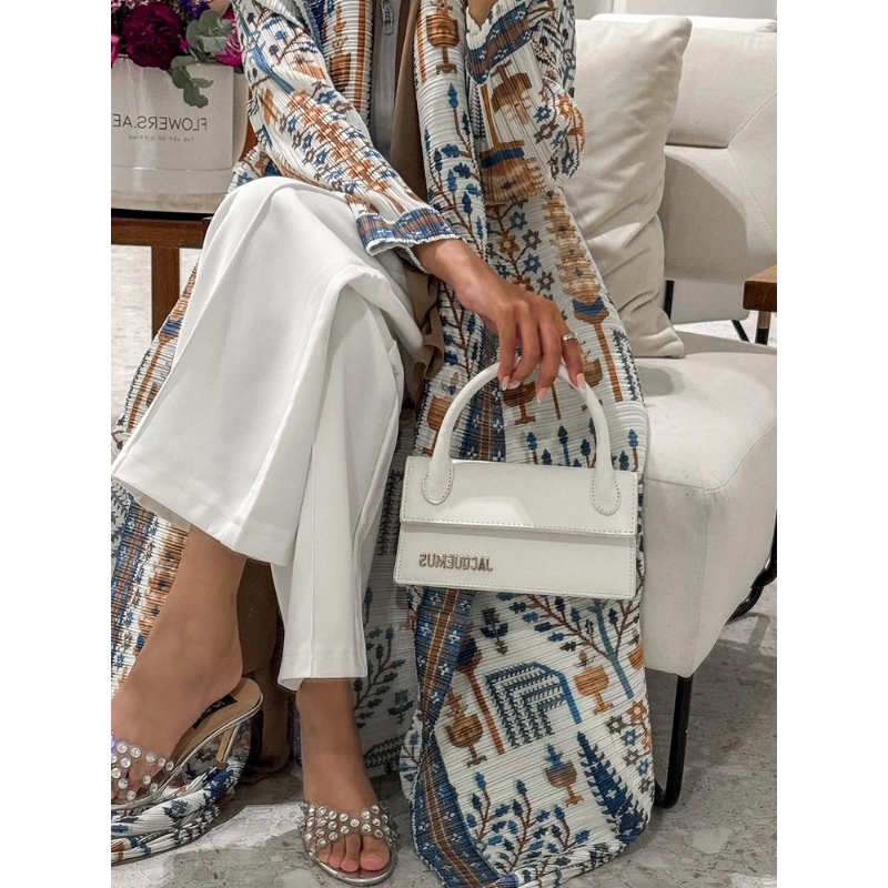 Arabisk tøj kvinde luksus afslappet hijab cardigan fuld længde langærmet frakke kvinder muslimsk plisseret dubai åben abaya eid aften
