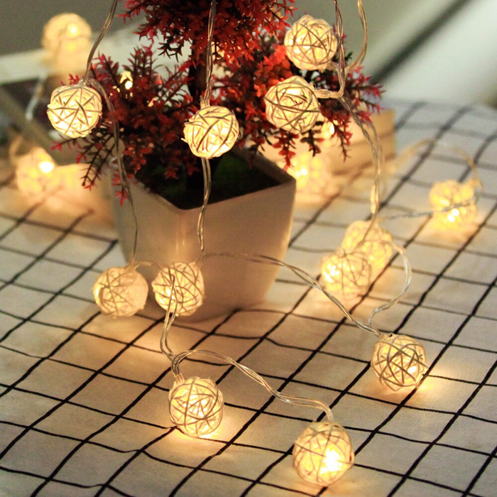 LED String Lights Rattan Ball Garlands Wedding Party Decor LED String Christmas Fairy Light For Outdoor 1.2m/2.5m/3m/5m