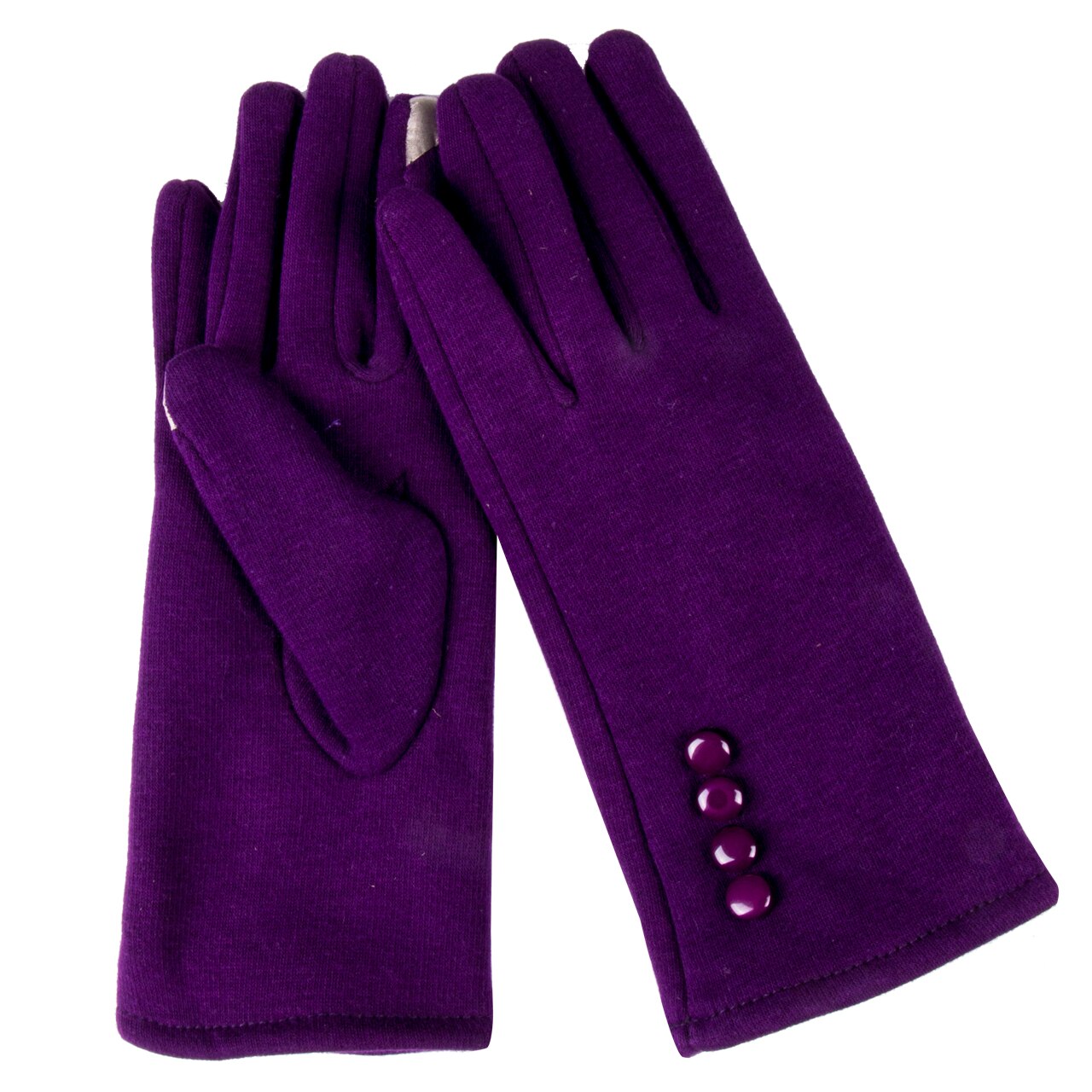 Women Ladies Button Fleece Thermal Lined Touch Screen Gloves Winter Glove: Purple