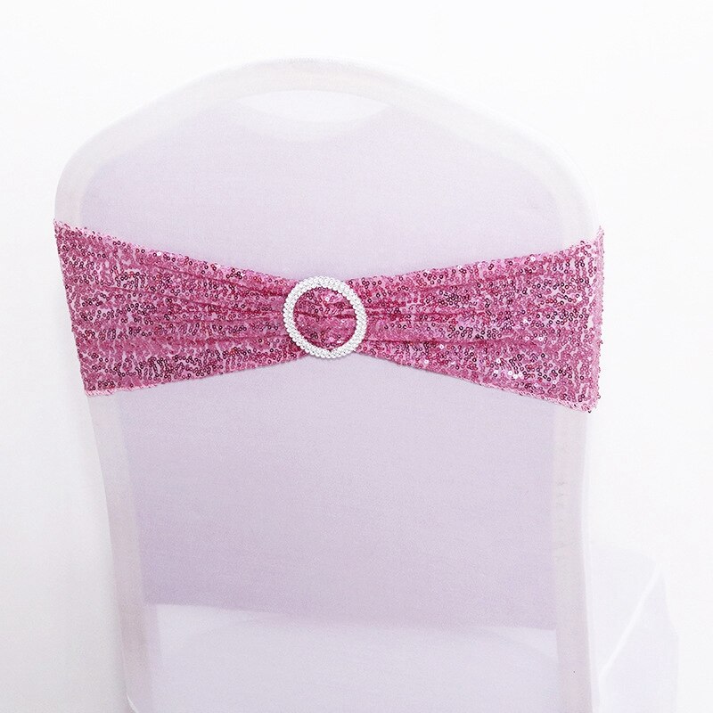 Sequin Chair Bands Stretch Spandex Chair Sash Band with Round Buckle for Wedding Events Banquet Decoration Party Supply: Pink Chair Band