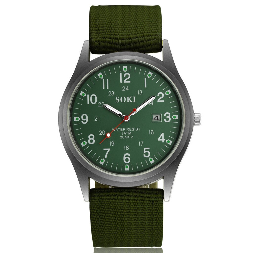 Kalender Horloge Voor Mannen Geweven Nylon Riem Horloges Mannen Quartz Horloge Relogio Masculino: green