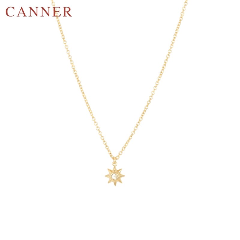 925 Sterling Silver Chain Necklace for Women Minimalist Anise Star Gold Silver color Zircon Pendant Necklace Jewelry: gold