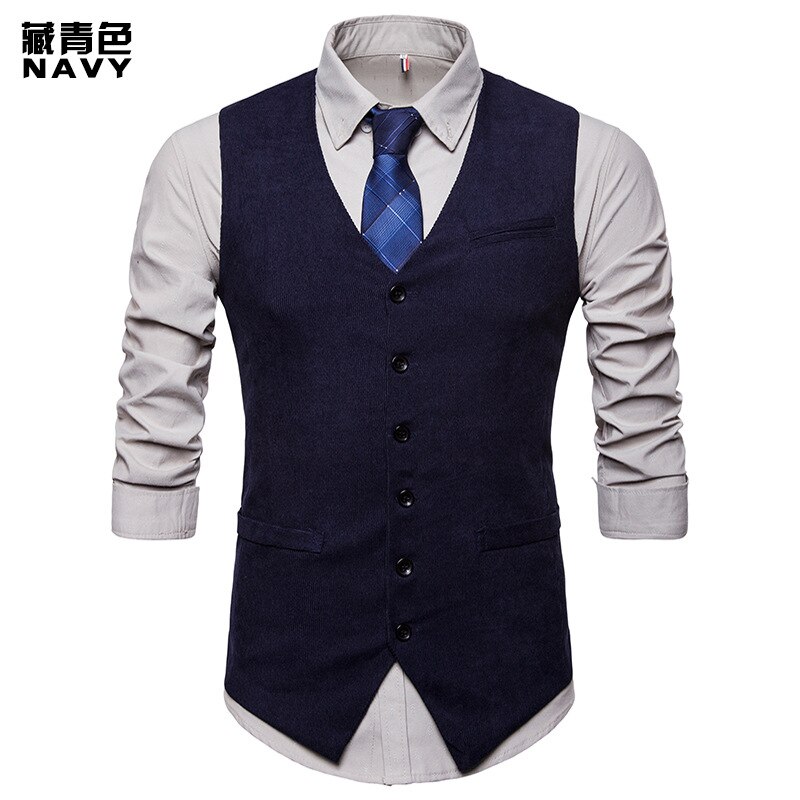 Herre fløjlsjakke vest herre foramal luge kjole veste vest herre gilet business bryllup smoking vest colete masculino: Flåde / L