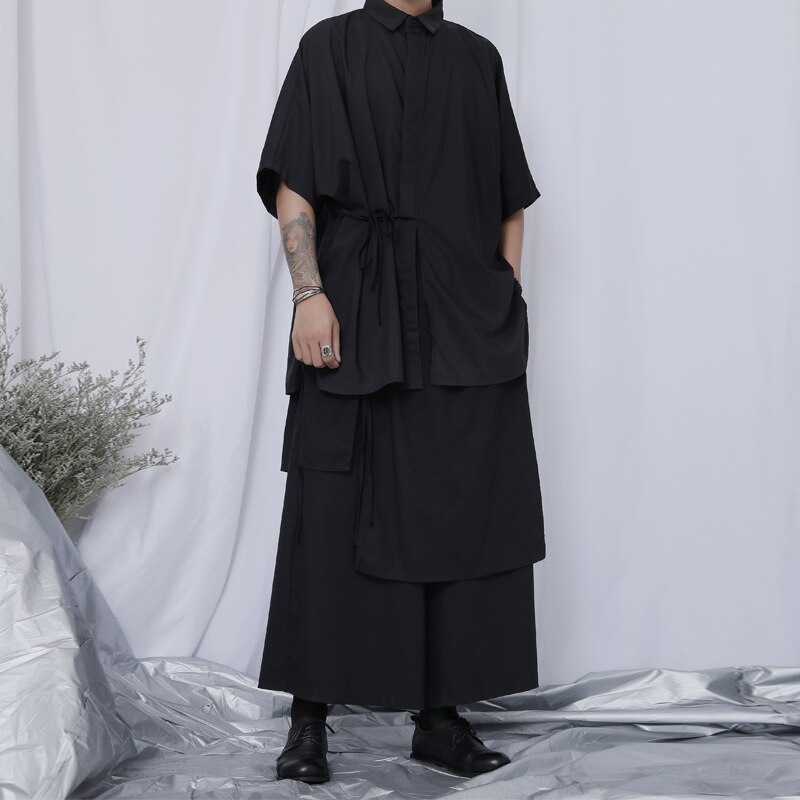 Spadające spodnie szerokie nogawki męnarty przystojny fryzjer dziewięciopunktowe spodnie Yamamoto ciemny wiatr bawełna i len luźne spodnie na co dzień szerokie nogawki