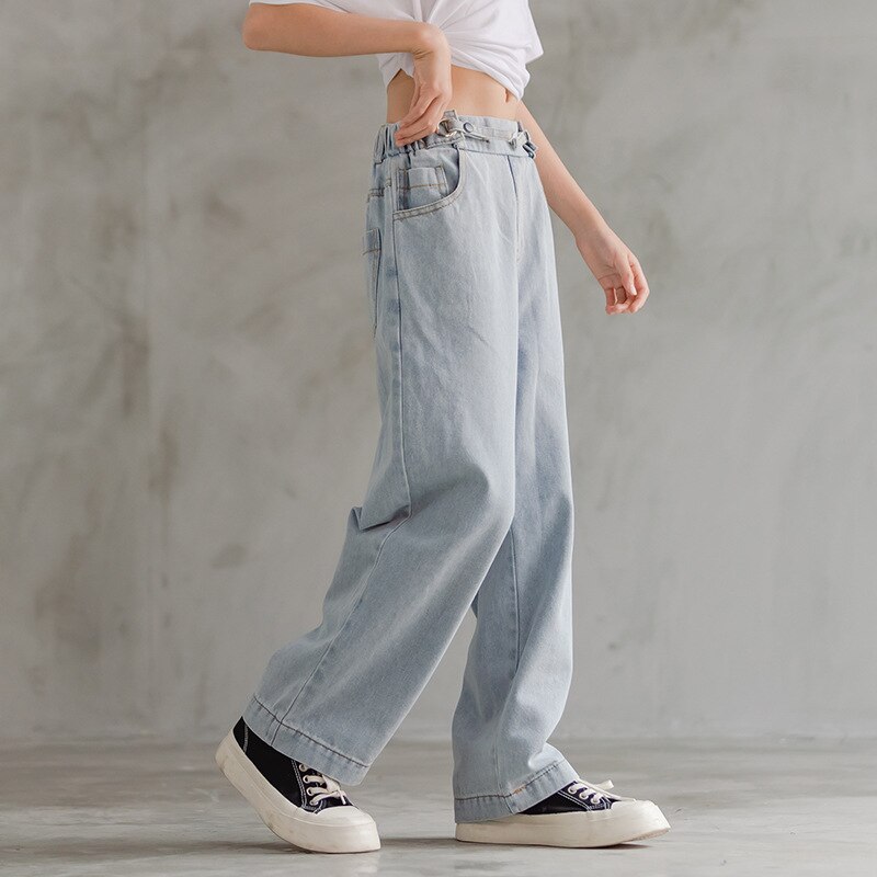 Pantalones vaqueros para niñas de 10 a 12 años, informal de pierna ancha para verano y otoño,: 4T