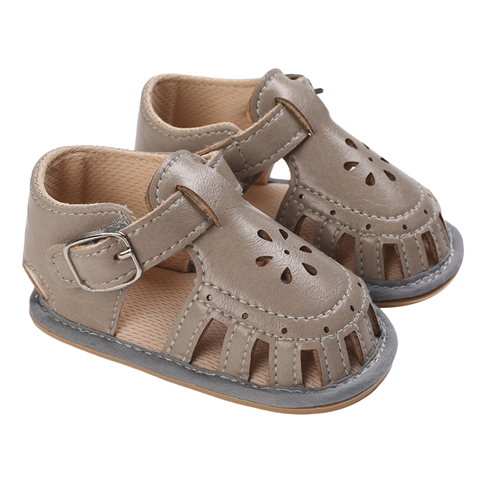 Baby-sommersandalen, einfarbig, mit lochmuster, schnalle zum aufkleben, weiche sohle, rutschfest: E / 13-18 monate