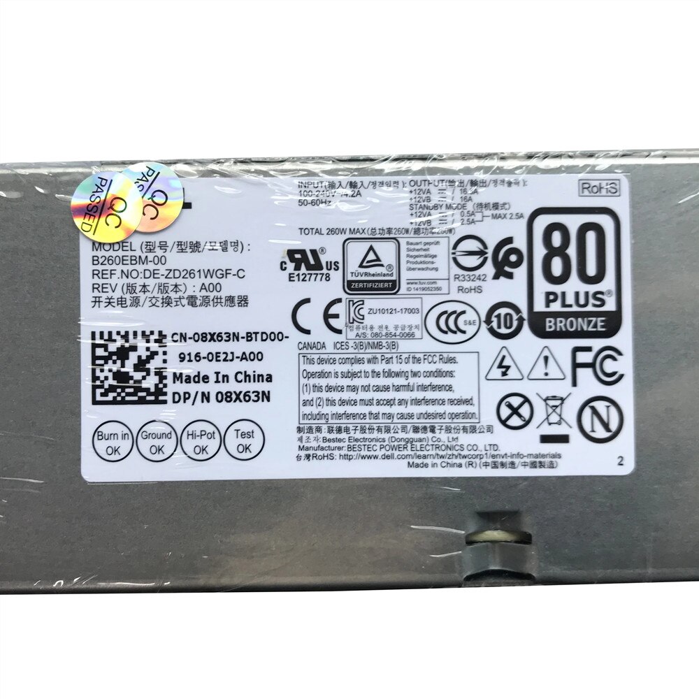 Original For Dell OPX 3060 5060 7060 260W Power Supply 6 PIN+ 4 PIN B260EBM-00 H7X3F 0H7X3F 52CKC 3YNRJ 8X63N 100% Test