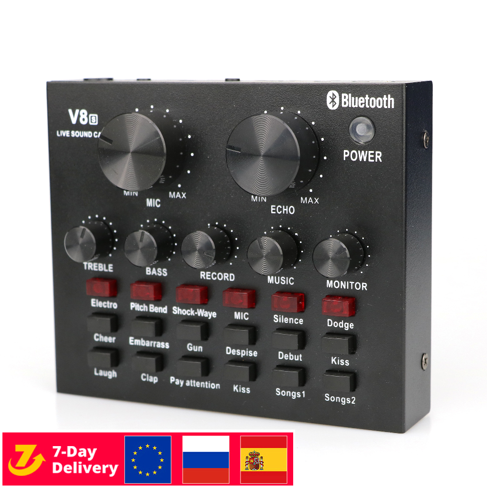 Recording Mixer V8 Sound Card With Bluetooth Audio Interface Mixing Console Studio Phantom Power For PC Microphone