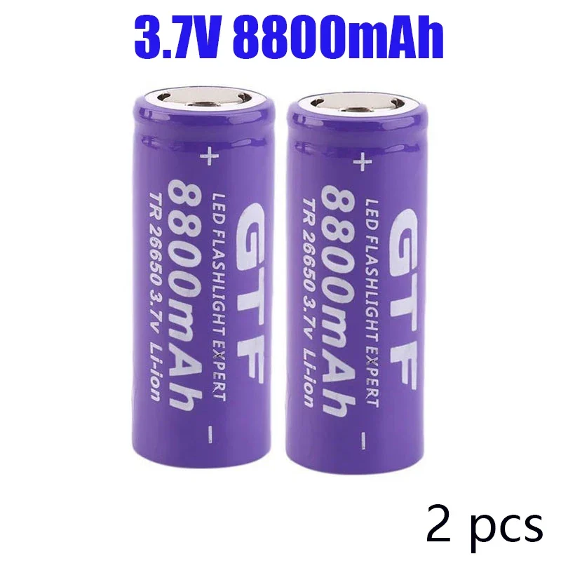 100% batería Original de 26650 8800mAh 3,7 V 50A batería recargable de iones de litio para linterna LED 26650 + cargador USB: Negro