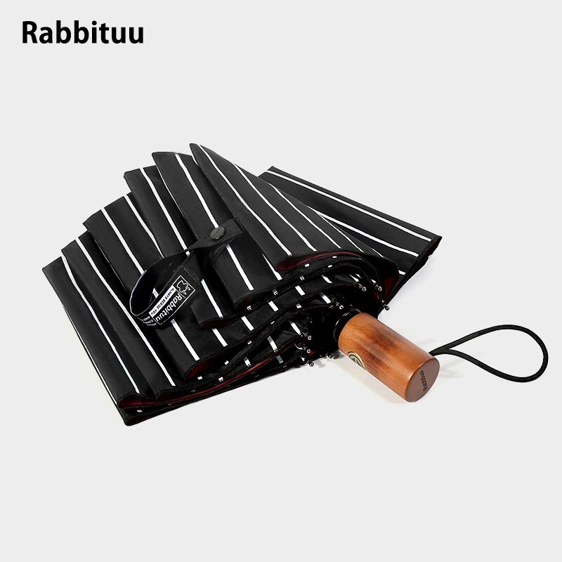 Stor automatisk mænd paraply træ folde vindtæt uv beskyttelse enkel regn parasol paraply paraply business paraply  mm60ys
