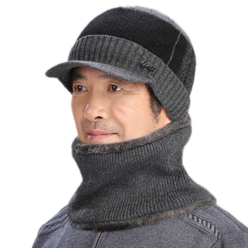 Set van 2 wollen sjaals voor heren, wintermutsen voor heren, muts voor heren, wintermuts voor heren, bivakmuts voor dames, muts voor heren, gebreide muts voor heren.: Nr . .1