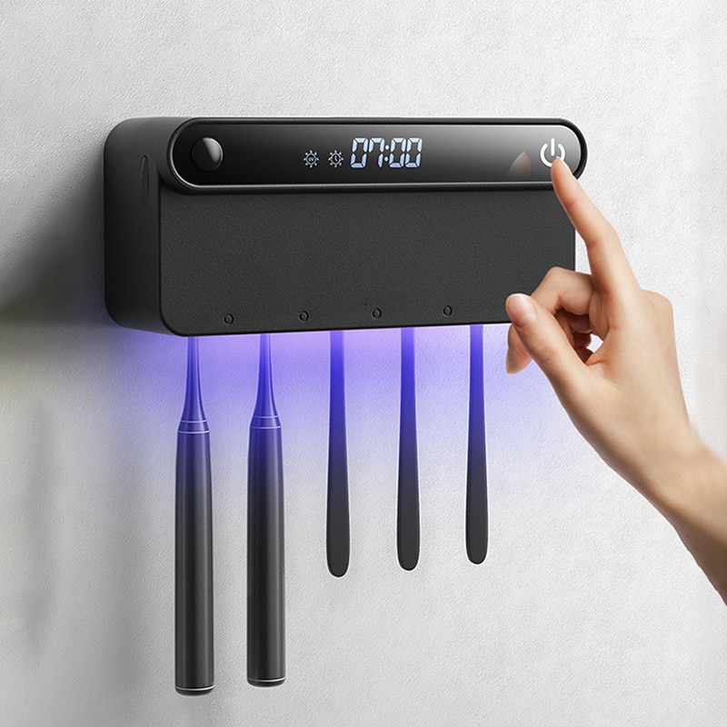 UV Toothbrush Holder Sterilizer Wall Mounted Intelligent Timming Disinfection Toothbrush Disinfectant Holder With LED Displayed