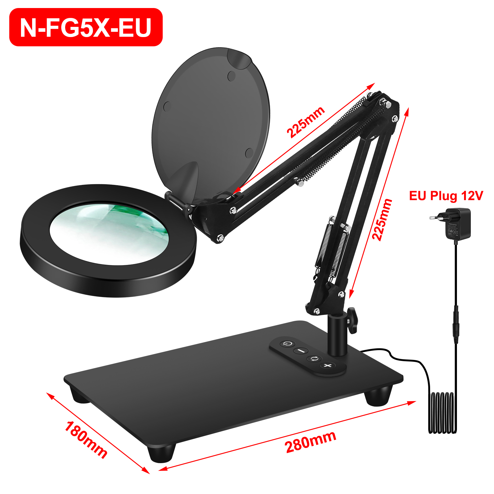 Magnifying Glass with Light and Stand 5X Magnifying Lamp with 5 Color Modes Stepless Dimmable Adjust Swivel Arm Desk Magnifier: black