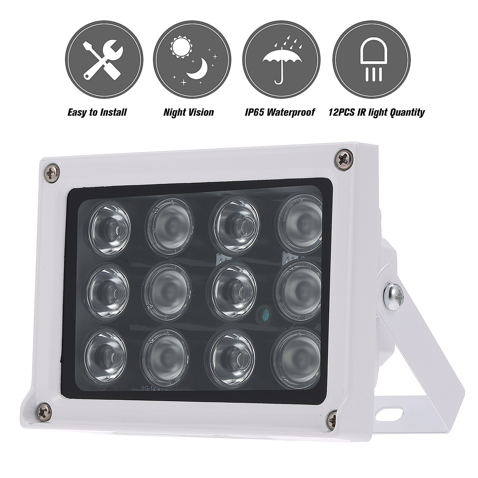12 LED illuminator Light CCTV 50m IR Infrared Night Vision Auxiliary Lighting Outdoor Waterproof For CCTV Surveillance Camera: White