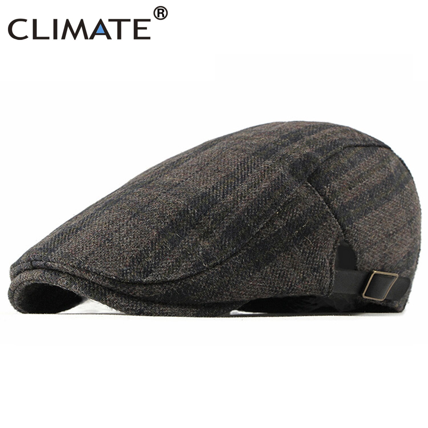 Boina de cuadros para hombre con clima, gorra plana para papá, abuelo, gorro de invierno tejido grueso, Boina a cuadros, gorra ajustable para hombres, para abuelo y papá